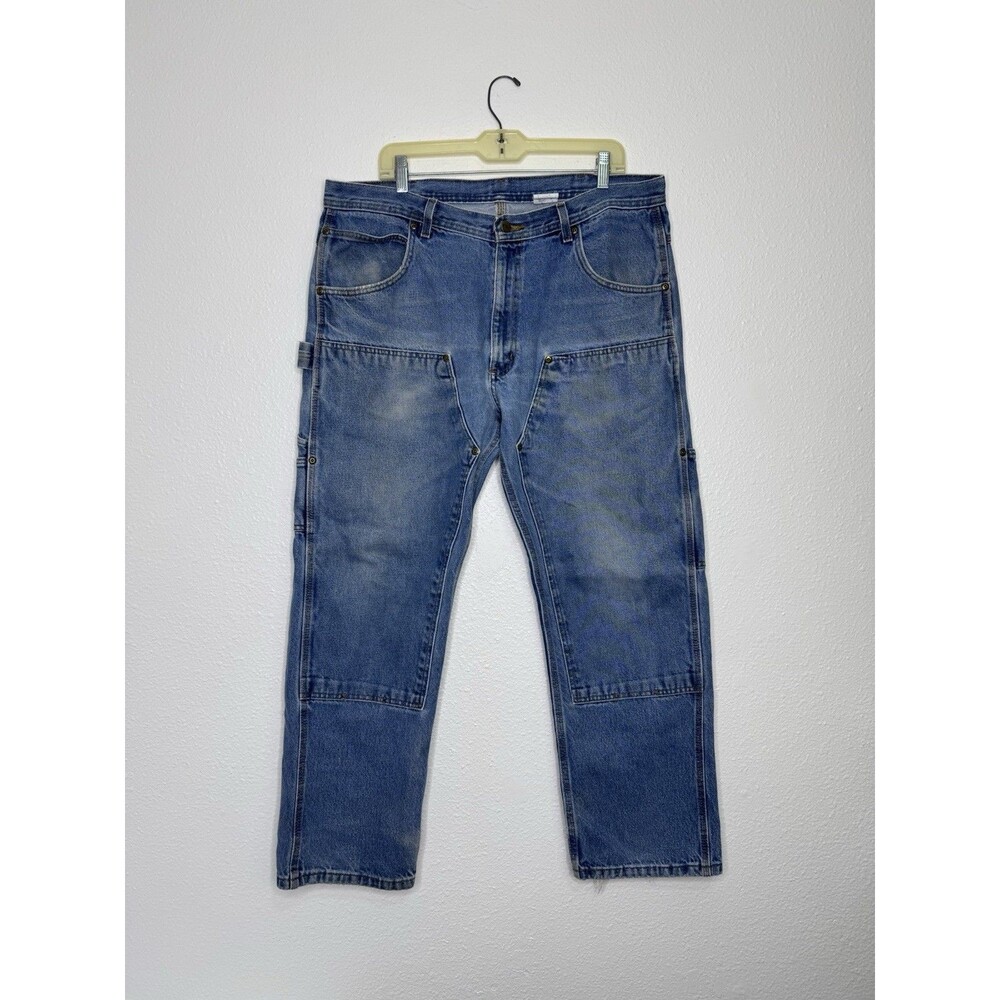 Vintage Key Double Knee Jeans Men 38x30 Blue Carpenter Workwear Pants Distressed